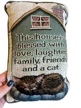 Vintage tapestry cat lovers pillow